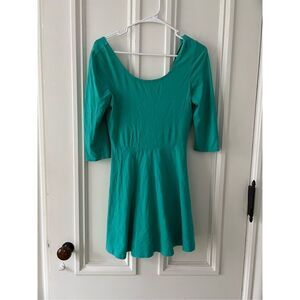 Express teal green scoop neck 3/4 sleeve skater mini dress S